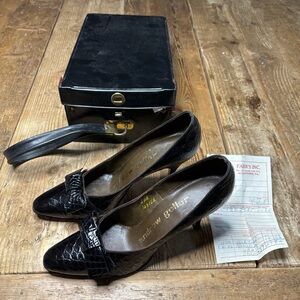 Vintage NOS 1960s Andrew Geller Black Alligator Leather Heels Size 6 AA Narrow
